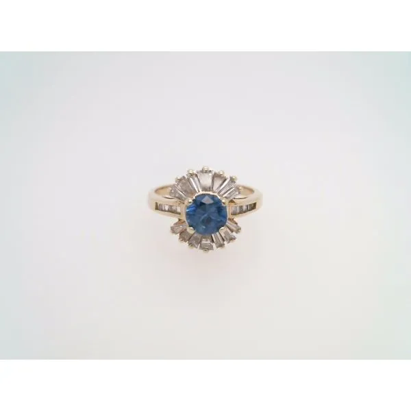 Vintage 14 Karat Yellow Gold Blue Sapphire & Baguette Diamond 