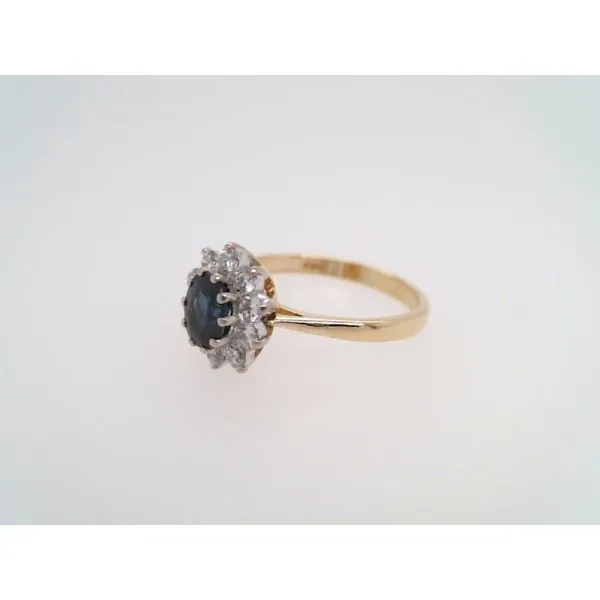 Vintage 18 Karat Yellow & White Gold Sapphire & Diamond Halo Style Ring Image 2 John Michael Matthews Fine Jewelry Vero Beach, FL