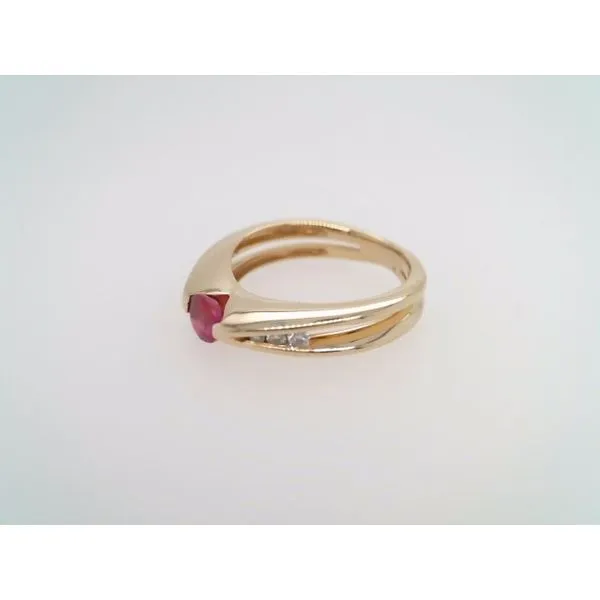Vintage 14 Karat Yellow Gold Ruby & Diamond Split Shank Band Style Ring Image 2 John Michael Matthews Fine Jewelry Vero Beach, FL