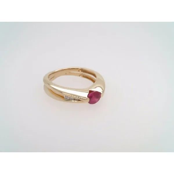 Vintage 14 Karat Yellow Gold Ruby & Diamond Split Shank Band Style Ring Image 4 John Michael Matthews Fine Jewelry Vero Beach, FL