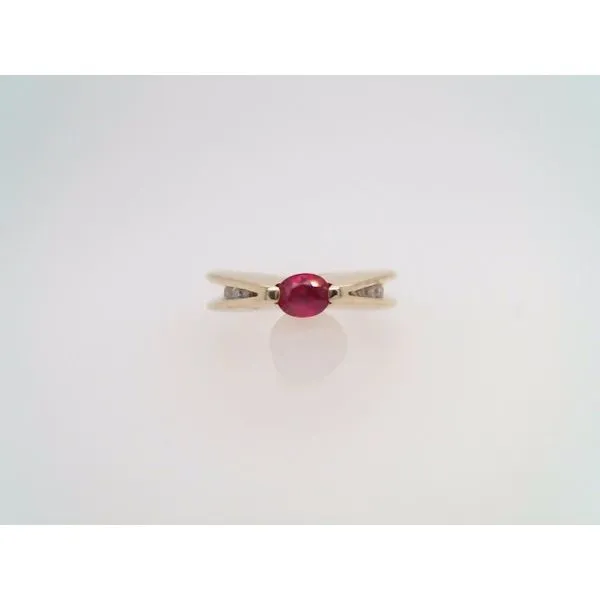 Vintage 14 Karat Yellow Gold Ruby & Diamond Split Shank Band Style Ring Image 5 John Michael Matthews Fine Jewelry Vero Beach, FL