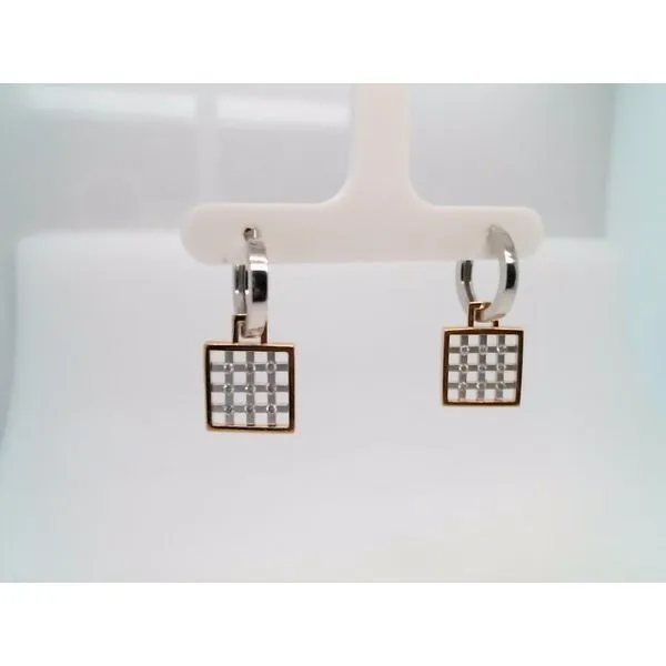 Vintage 14 Karat White 7 Yellow Gold Grid Motif Earrings With Diamonds John Michael Matthews Fine Jewelry Vero Beach, FL