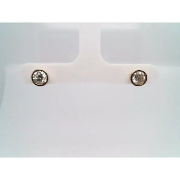 Vintage 14 Karat Yellow Gold Bezel Set Round Brilliant Diamond Stud Earrings Image 3 John Michael Matthews Fine Jewelry Vero Beach, FL