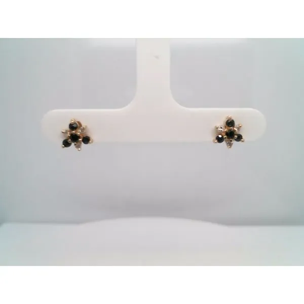 Vintage 14 Karat Yellow Gold Saphire & Diamond Cluster Stud Earrings John Michael Matthews Fine Jewelry Vero Beach, FL