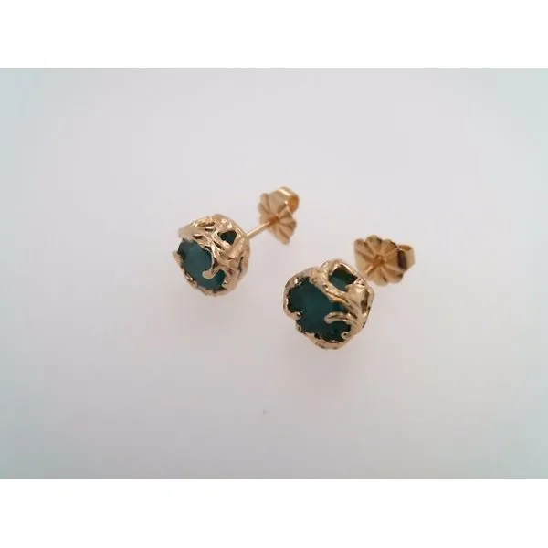 Vintage 14 Karat Yellow Gold Lab Grown Emerald Stud Earrings With Twig/Branch Motif John Michael Matthews Fine Jewelry Vero Beach, FL