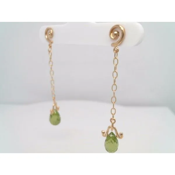 Vintage 14 Karat Yellow Gold Peridot Briolette Dangle Earrings Image 2 John Michael Matthews Fine Jewelry Vero Beach, FL