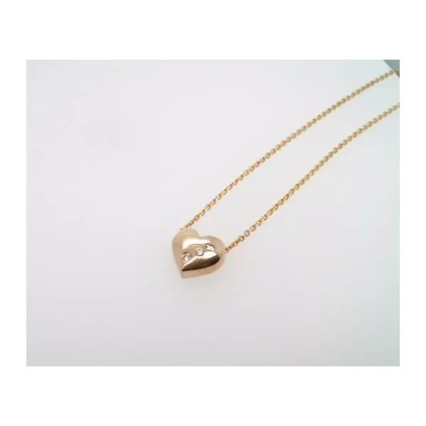 Vintage 14 Karat Yellow Gold Heart Shaped Diamond Necklace With Diamonds 15.5