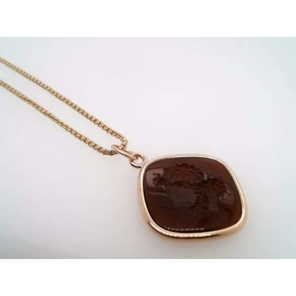 Vintage 14 Karat Yellow Gold Framed Brown Glass Intaglio Charm Pendant Image 4 John Michael Matthews Fine Jewelry Vero Beach, FL