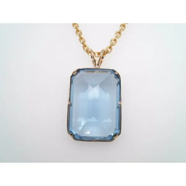 Vintage 14 Karat Yellow Gold Bezel Set Emerald Cut Synthetic Spinel Pendant Image 5 John Michael Matthews Fine Jewelry Vero Beach, FL