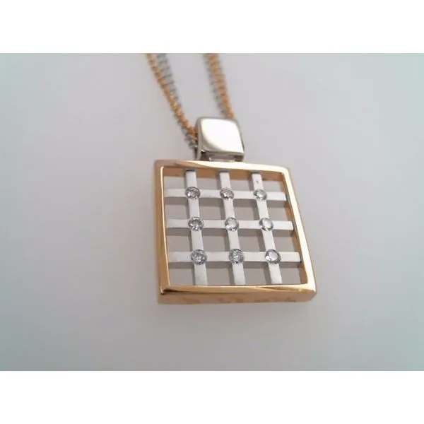 Vintage 14 Karat White & Yellow Gold Grid Motif Diamond Necklace With 3 Strand Two Tone Chain 16