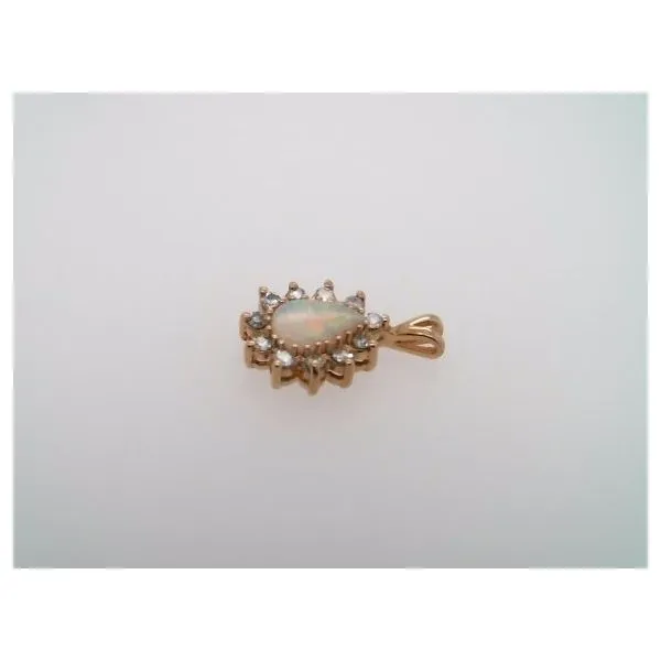 Vintage 14 Karat Yellow Gold Pear Shaped Opal & Diamond Pendant Image 2 John Michael Matthews Fine Jewelry Vero Beach, FL