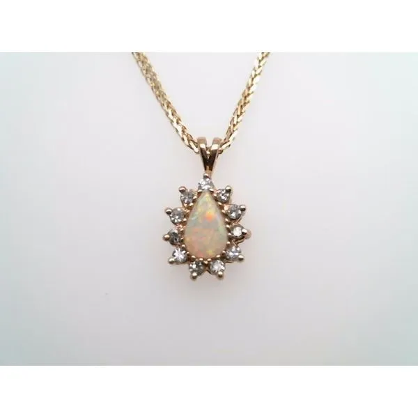 Vintage 14 Karat Yellow Gold Pear Shaped Opal & Diamond Pendant Image 4 John Michael Matthews Fine Jewelry Vero Beach, FL