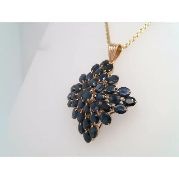 Vintage 14 Karat Yellow Gold Blue Sapphire Cluster Pendant Image 2 John Michael Matthews Fine Jewelry Vero Beach, FL