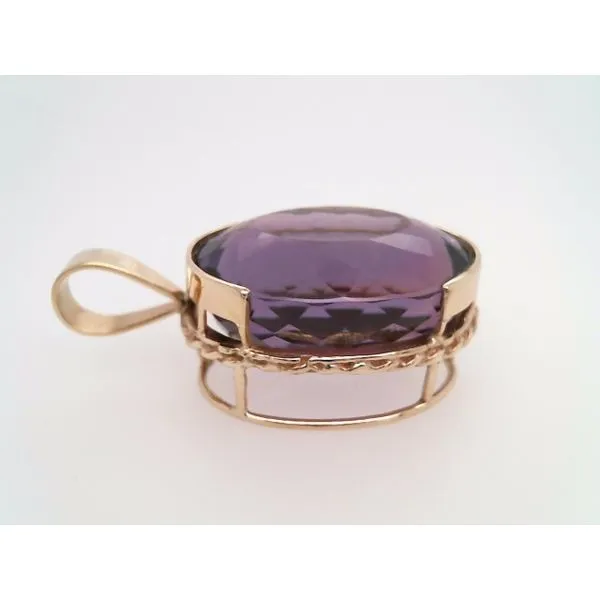 Vintage 14 Karat Yellow Gold Half Bezel Set Amethyst Solitaire Pendant Image 4 John Michael Matthews Fine Jewelry Vero Beach, FL
