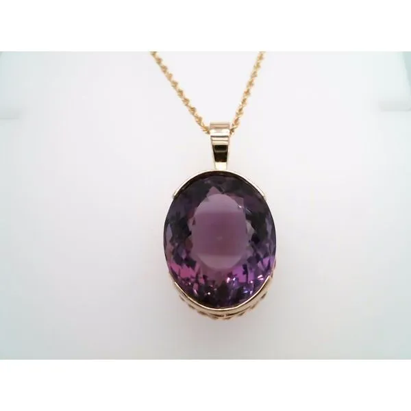 Vintage 14 Karat Yellow Gold Half Bezel Set Amethyst Solitaire Pendant John Michael Matthews Fine Jewelry Vero Beach, FL