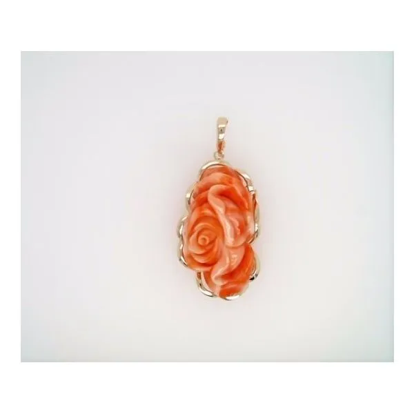 Vintage Handmade 14 Karat Yellow Gold Carved Floral Coral Pendant With Pearl Enhancer Bail Image 2 John Michael Matthews Fine Jewelry Vero Beach, FL