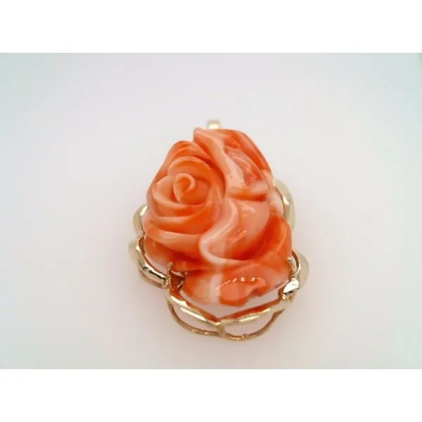 Vintage Handmade 14 Karat Yellow Gold Carved Floral Coral Pendant With Pearl Enhancer Bail Image 3 John Michael Matthews Fine Jewelry Vero Beach, FL