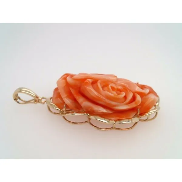 Vintage Handmade 14 Karat Yellow Gold Carved Floral Coral Pendant With Pearl Enhancer Bail Image 4 John Michael Matthews Fine Jewelry Vero Beach, FL