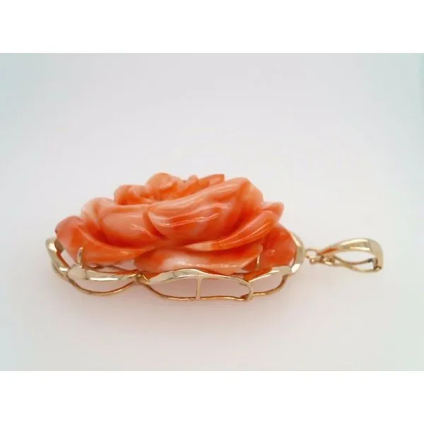 Vintage Handmade 14 Karat Yellow Gold Carved Floral Coral Pendant With Pearl Enhancer Bail Image 5 John Michael Matthews Fine Jewelry Vero Beach, FL