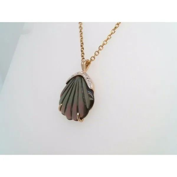 Vintage 14 Karat Yellow Gold Carved Grey Mother Of Pearl Seashell Pendant With Diamonds Image 2 John Michael Matthews Fine Jewelry Vero Beach, FL