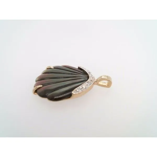 Vintage 14 Karat Yellow Gold Carved Grey Mother Of Pearl Seashell Pendant With Diamonds Image 5 John Michael Matthews Fine Jewelry Vero Beach, FL