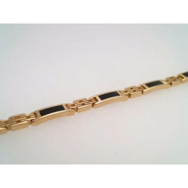 Vintage 18 Karat Yellow Gold 5 Mm Wide Bracelet With 7 Black Coral Rectangular Inlay Links 6.5 