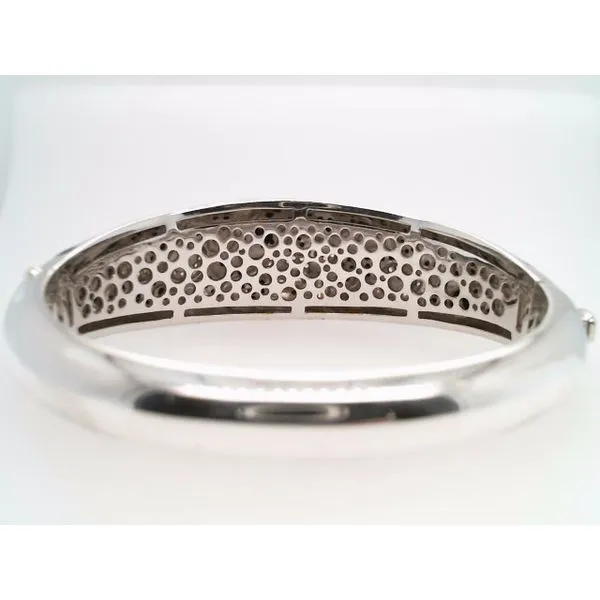 Vintage Sterling Silver 21 Mm Wide Black Enamel Swirl Design Hinged Bangle Bracelet With Cz Accents 6.75