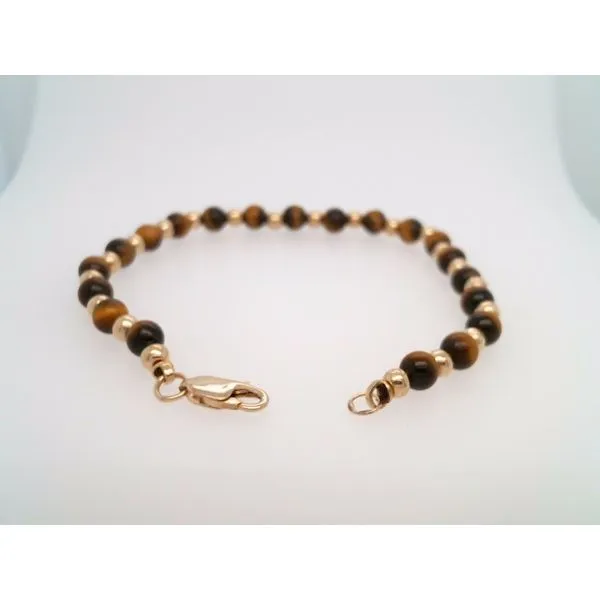 Vintage 14 Karat Yellow Gold Tiger's Eye & Gold Bead Bracelet 7.5