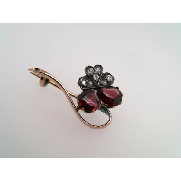 Antique Victorian 14 Karat Yellow Gold & Sterlilng Silver Carbuncle Cut Cabochon Garnet & Rose Cut Diamond Pin Image 3 John Michael Matthews Fine Jewelry Vero Beach, FL