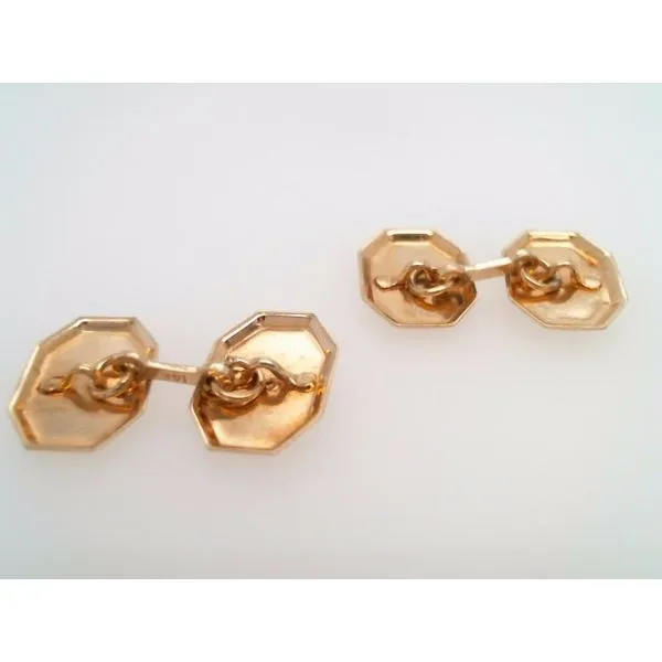 Vintage 14 Karat Yellow Gold Elongated Octagonal Hand Engraved Cuff Links With Diamond Accent Image 3 John Michael Matthews Fine Jewelry Vero Beach, FL
