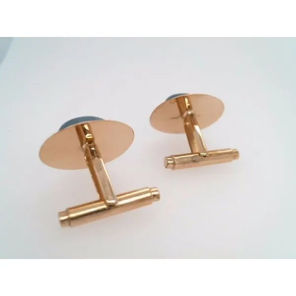 Vintage 18 Karat Yellow Gold Cabochon Aqumarine Cufflinks With Fancy Texture Image 3 John Michael Matthews Fine Jewelry Vero Beach, FL