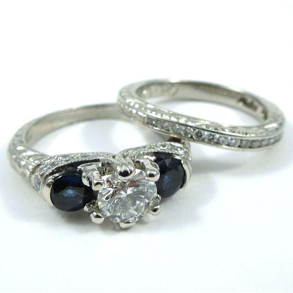 Varna Platinum Diamond & Sapphire Engagement Set Image 2 Joint Venture Jewelry Cary, NC