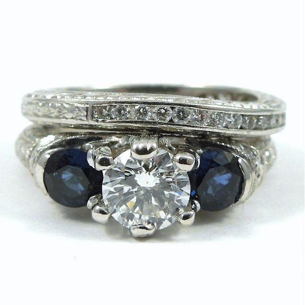 Varna Platinum Diamond & Sapphire Engagement Set Joint Venture Jewelry Cary, NC