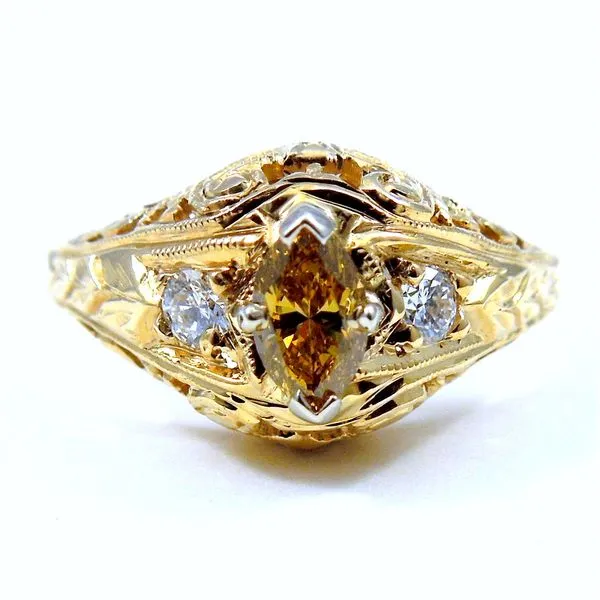 Fancy Yellow Marquise Cut Diamond Engagement Ring Joint Venture Jewelry Cary, NC