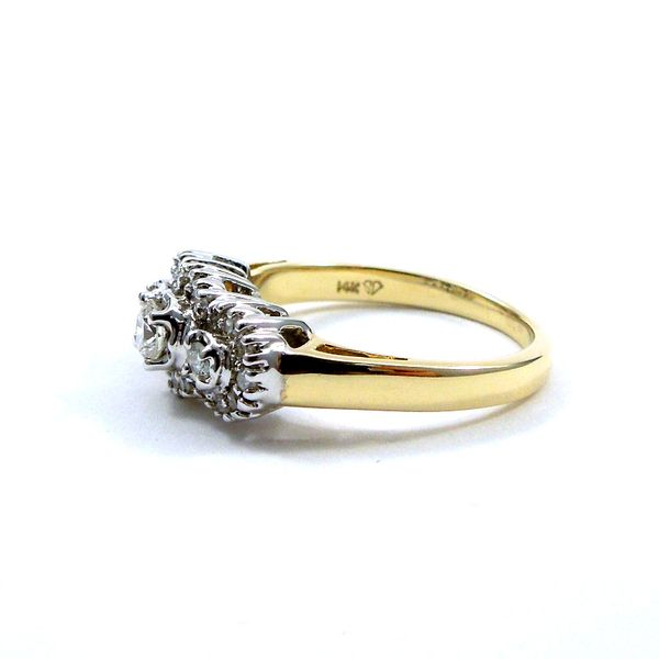 Three Stone Diamond Halo Engagement Ring Image 2 Joint Venture Jewelry Cary, NC