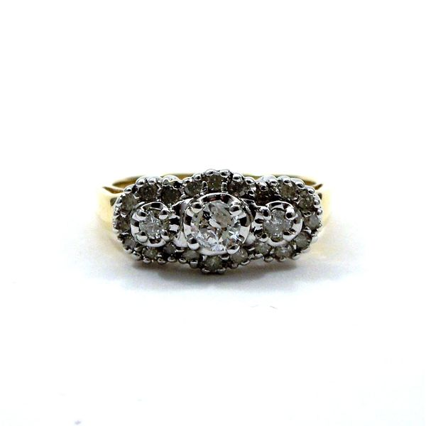 Three Stone Diamond Halo Engagement Ring Joint Venture Jewelry Cary, NC