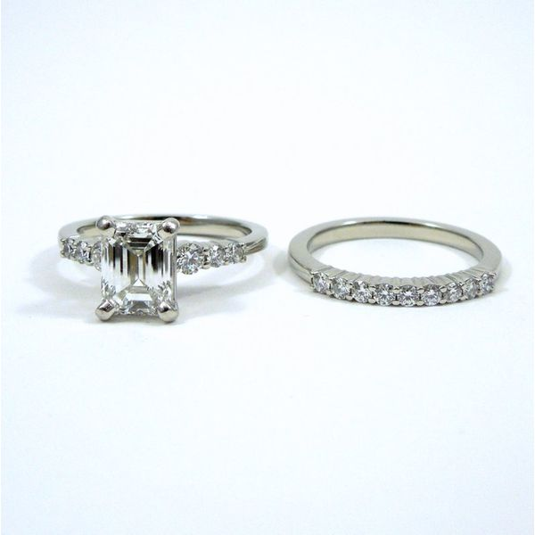 Emerald Cut Diamond Engagement Ring with Matching Band Image 2 Joint Venture Jewelry Cary, NC