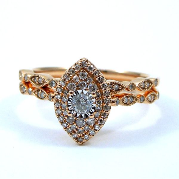 Marquise Shaped Cluster Diamond Engagement Ring and Wedding Band Set Joint Venture Jewelry Cary, NC