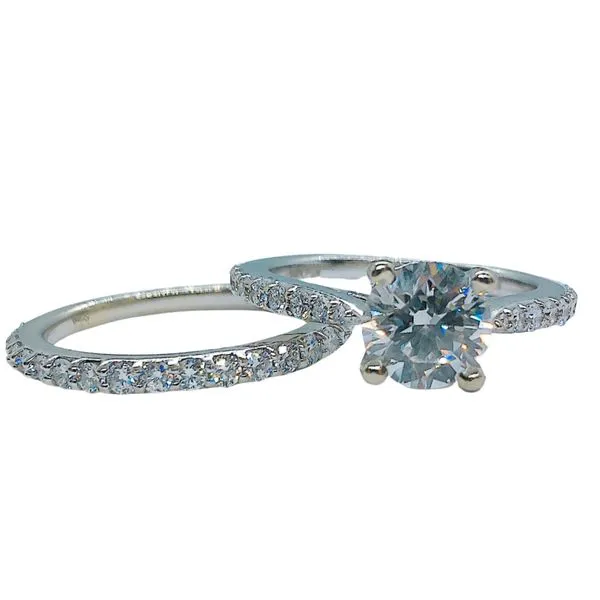 Diamond Engagement Ring with Matching Diamond Wedding Band Image 2 Joint Venture Jewelry Cary, NC