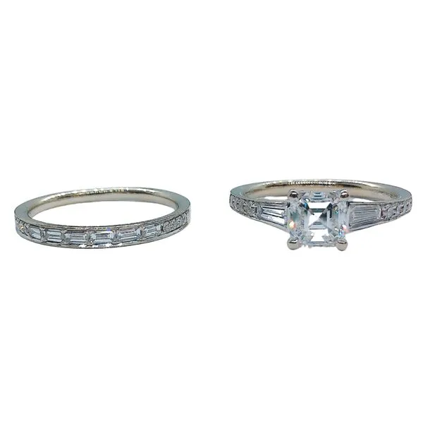 Square Emerald Diamond Engagement Ring and Wedding Band Set Image 2 Joint Venture Jewelry Cary, NC