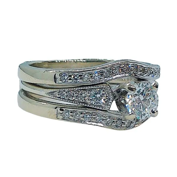 Diamond Engagement Ring with Wrap Wedding Band Set Image 2 Joint Venture Jewelry Cary, NC