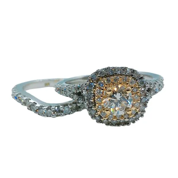 Diamond Engagement Halo Ring and Band Image 2 Joint Venture Jewelry Cary, NC