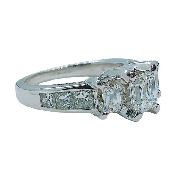 Emerald Three Stone Diamond Engagement Ring Image 2 Joint Venture Jewelry Cary, NC