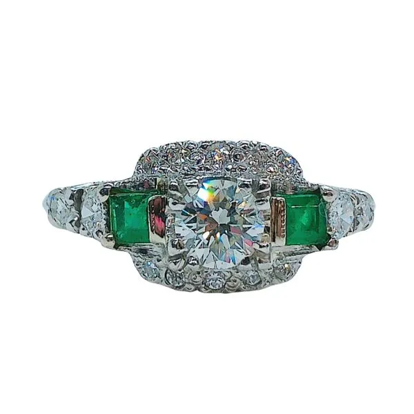 Diamond and Emerald Three Stone Engagement Ring Joint Venture Jewelry Cary, NC