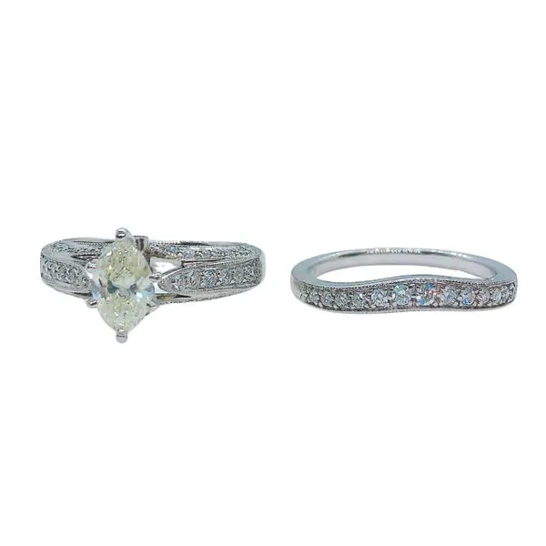 Marquise Cut Diamond Engagment Ring and Band Set Image 3 Joint Venture Jewelry Cary, NC