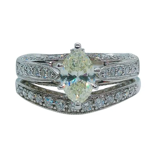 Marquise Cut Diamond Engagment Ring and Band Set Joint Venture Jewelry Cary, NC