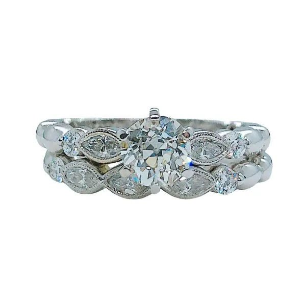 Mine Cut Diamond Engagement Ring Set Joint Venture Jewelry Cary, NC