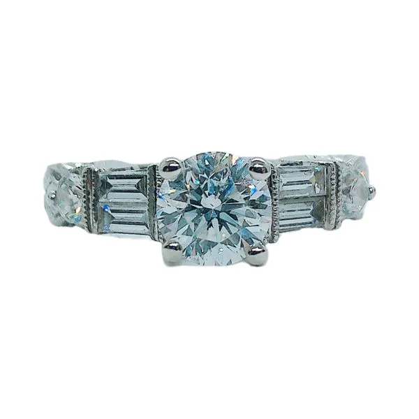 18k White Gold 0.76ct Round Diamond Engagement Ring with Baguette Accents – EGL Report Joint Venture Jewelry Cary, NC