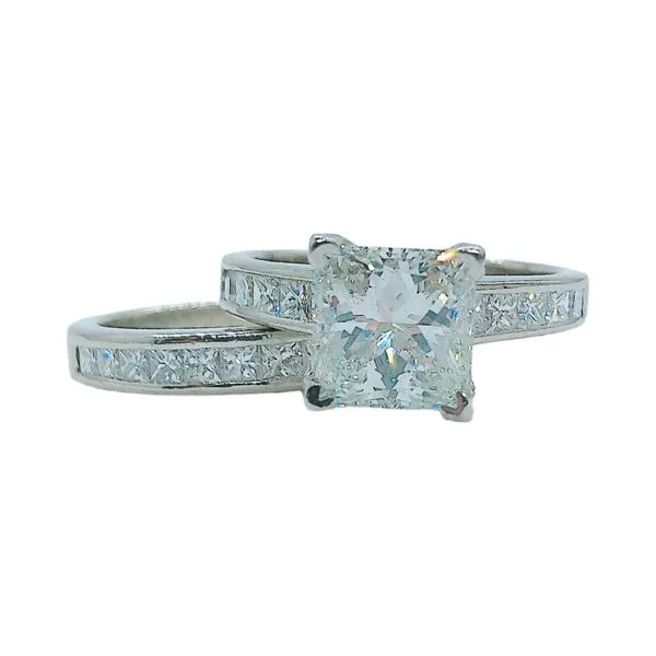 Platinum 2.02 CT Modified Square Brilliant Diamond Engagement Ring & Wedding Band Set – GIA Report Image 3 Joint Venture Jewelry Cary, NC