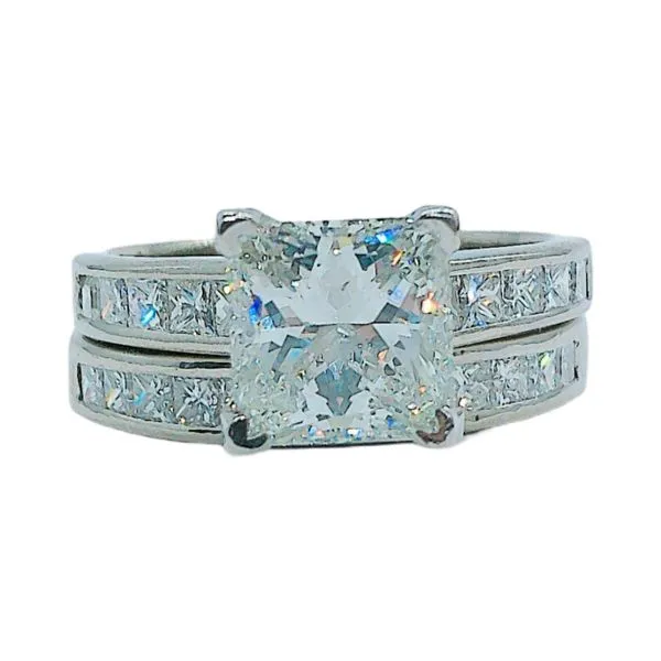 Platinum 2.02 CT Modified Square Brilliant Diamond Engagement Ring & Wedding Band Set – GIA Report Joint Venture Jewelry Cary, NC
